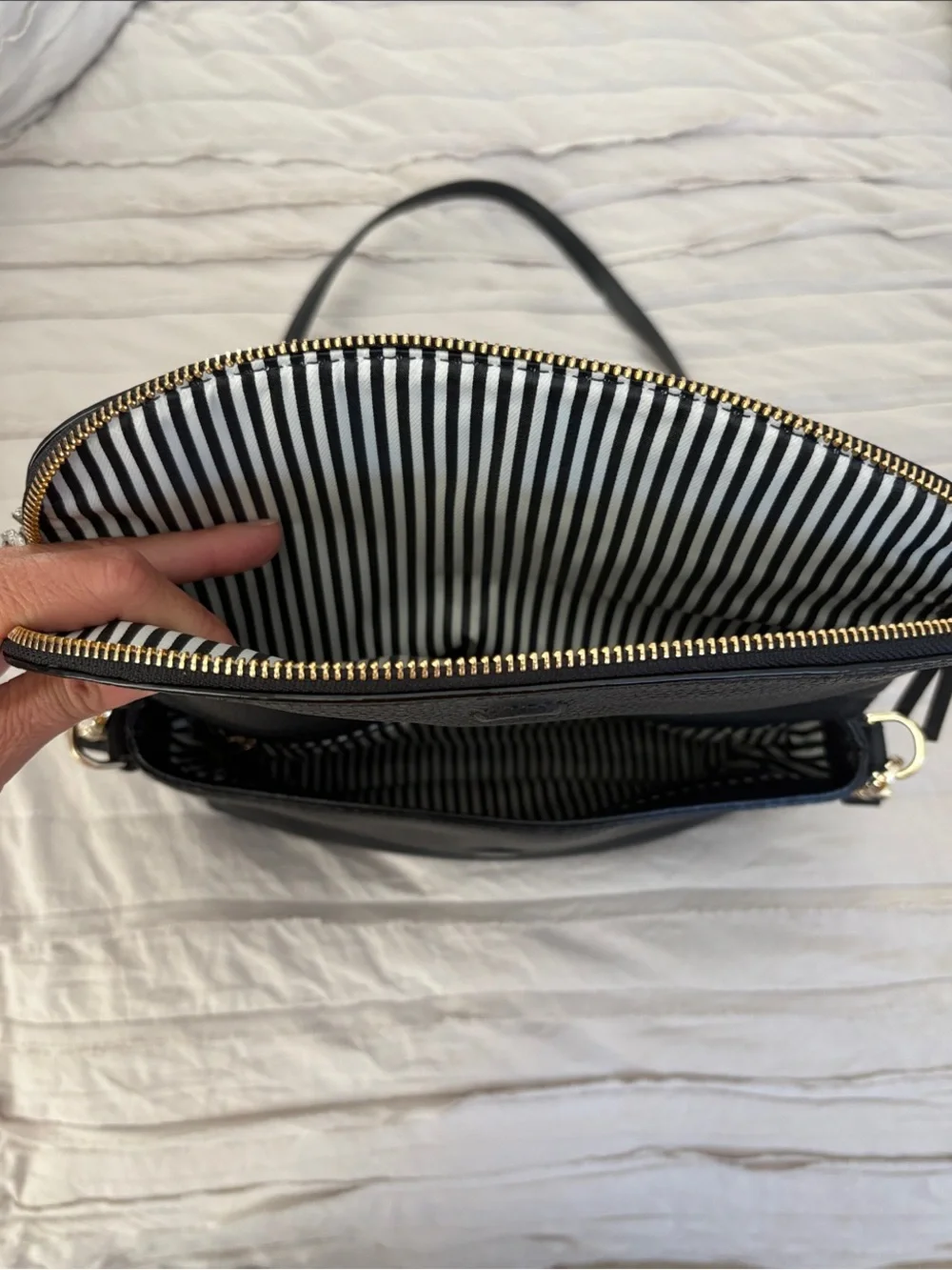 kate spade Black Pebbled Leather Flap Crossbody with Gold Hardware